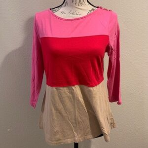 Charter Club Red and Beige Colorblock Blouse